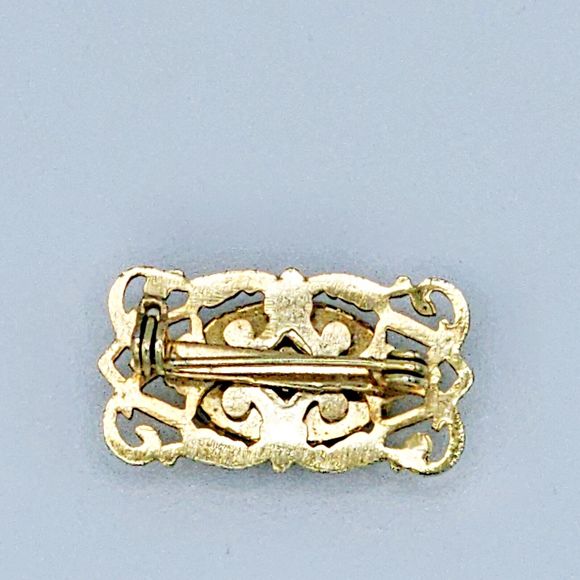 Vintage Paua Shell Brooch Green Lucite Art Deco Scroll Frame Estate Jewelry Pin - Picture 7 of 9